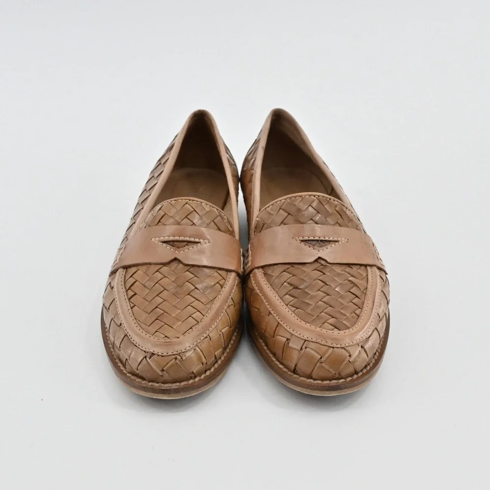 Sesto Meucci Woven Leather Penny Loafers in Tan